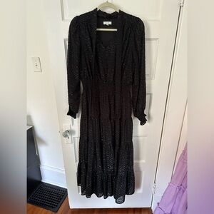 Jade Black Tiered Ruffled Gown with Bishop Sleeves